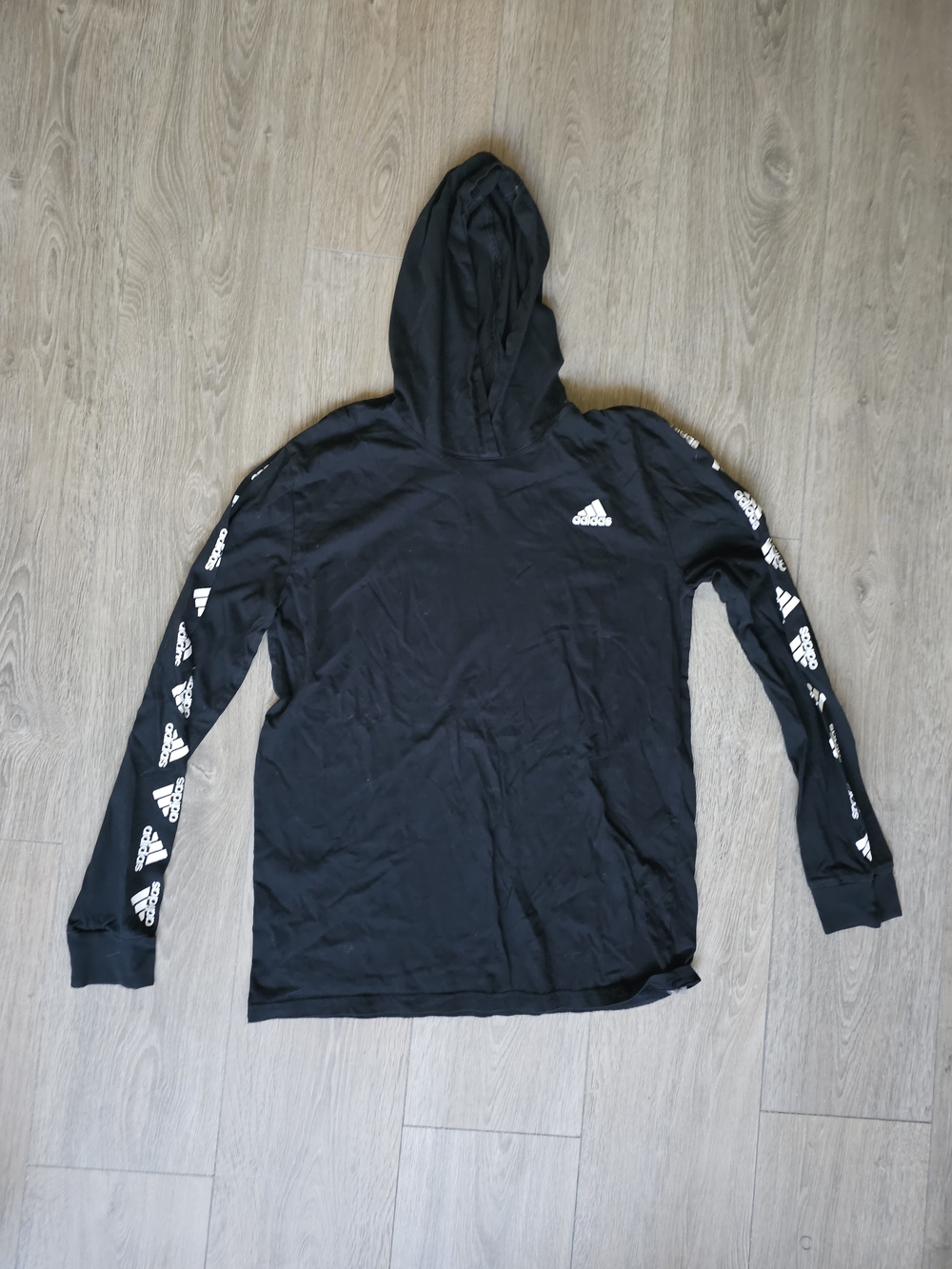adidas Black Crewneck Hoodie with White Logo Sleeve Accents